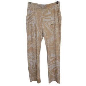 Juicy Couture Women’s Medium Velour Pants Beige White Marble Print Crown Logo